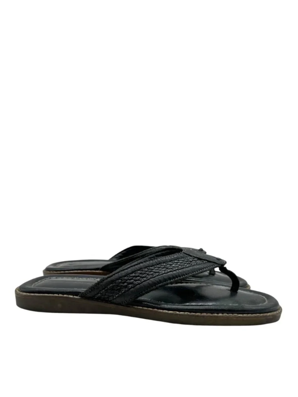 Tommy Bahama Woven Black Leather Flip Flops Men's 11 Anchors Away Thong Sandals